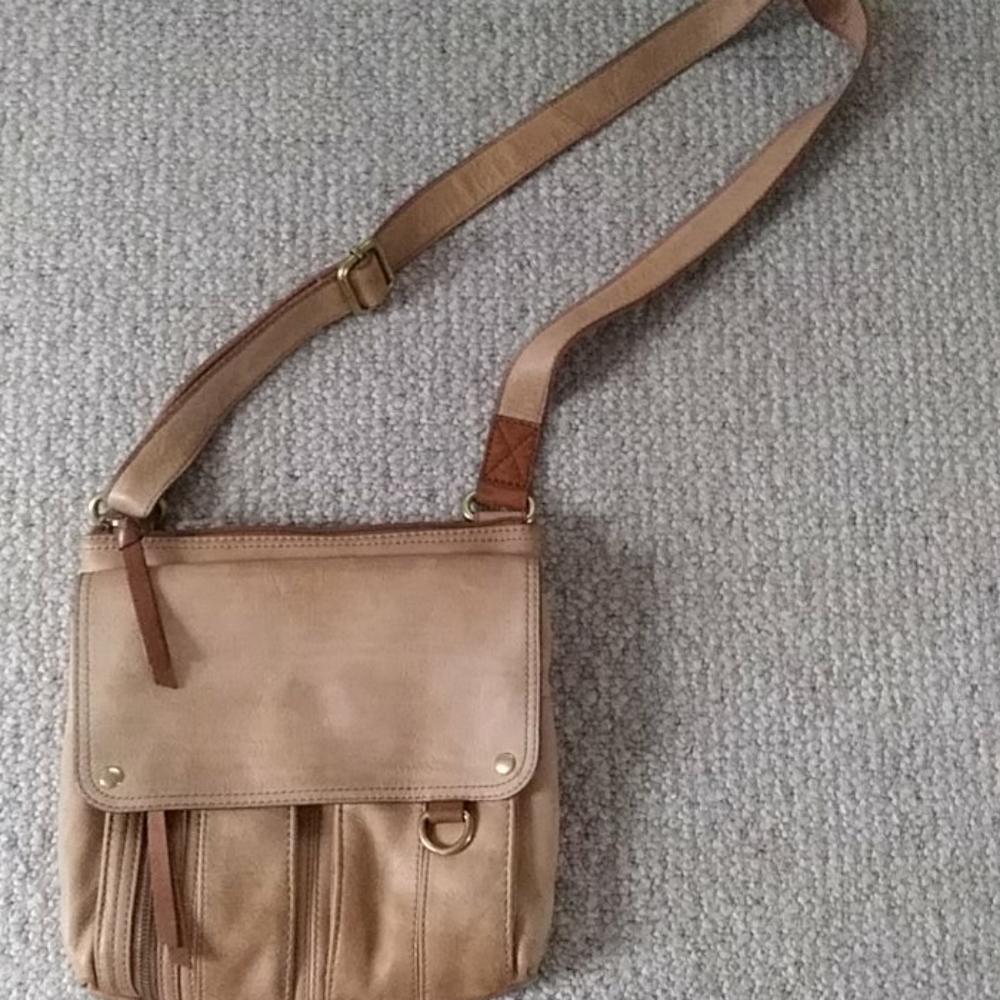 Tan Fossil Leather Crossbody Messenger Bag Purse
